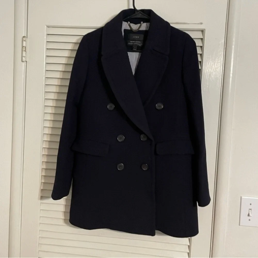 J. Crew Double Breasted Coat Navy Wool Double Cloth Coat size 2 - Picture 1 of 10